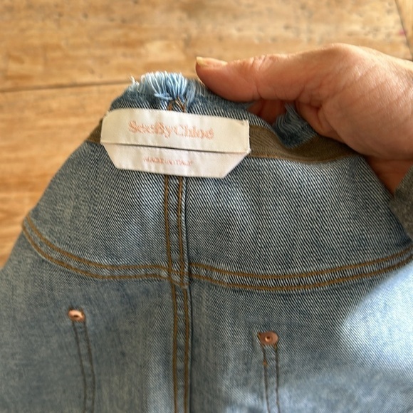 See By Chloe Indigo Denim Skirt Size 26 | Boho Western Chic Fringe Raw Hem - Picture 8 of 11